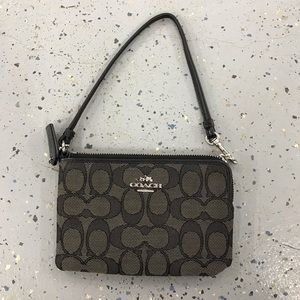 Coach Taupe and Black Monogram Wristlet